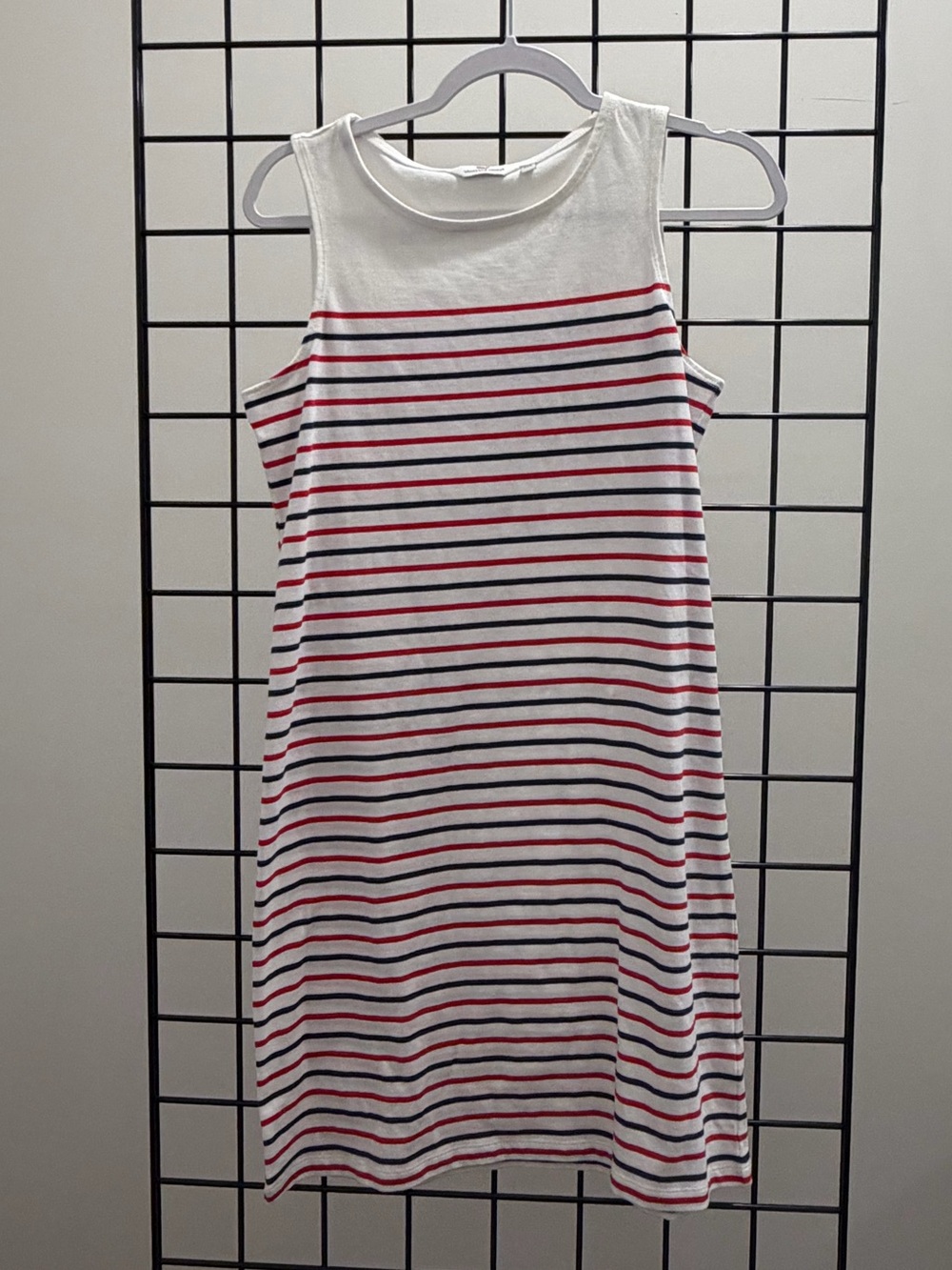 Vineyard Vines White Tank Dress with Red and Navy Stripes
